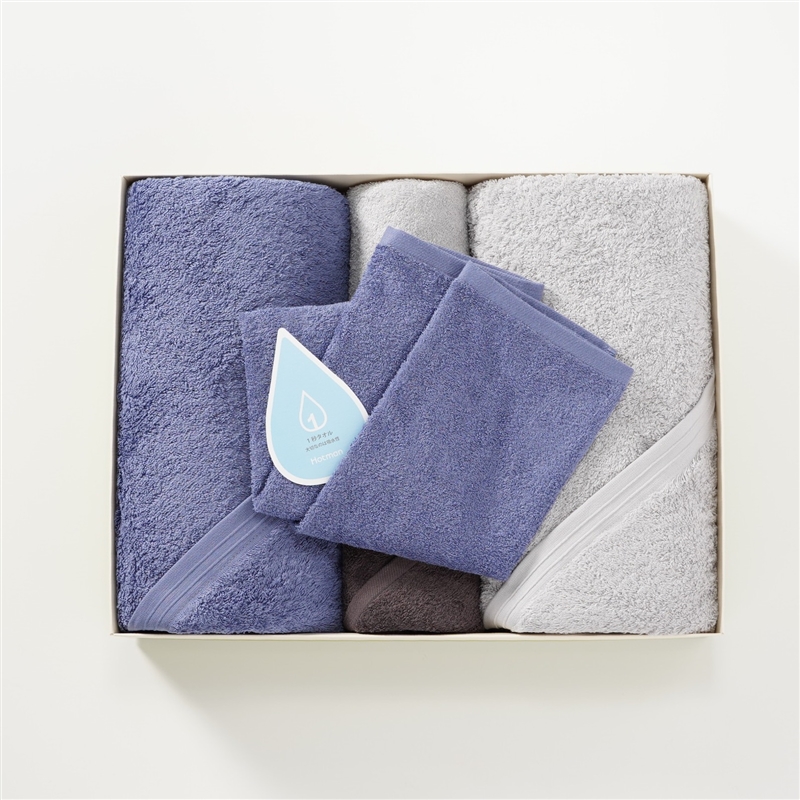 【キャンペーン価格】＜ホットマン＞<1秒タオル>ホットマンカラーフェイスタオル3枚＋バスタオル2枚セット① ブルー系