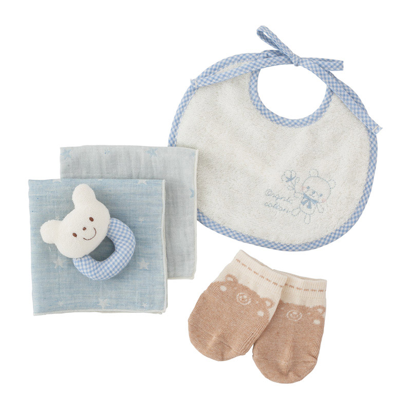 ＜赤ちゃんの城＞パッケージボックスギフト【ベルナチュール】オーガニックスタイ ブルー