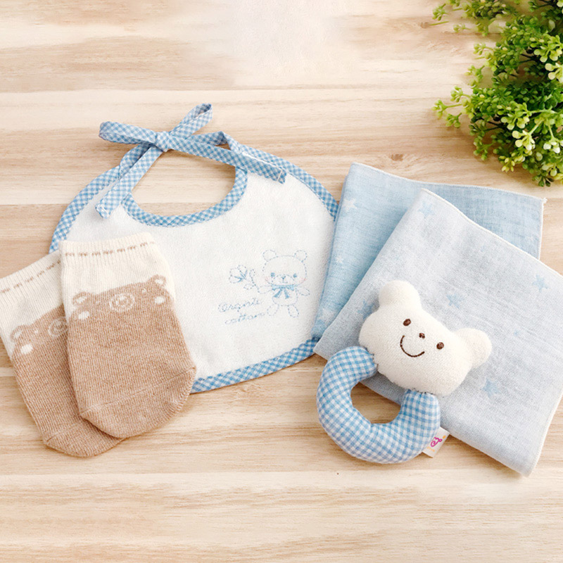 ＜赤ちゃんの城＞パッケージボックスギフト【ベルナチュール】オーガニックスタイ ブルー