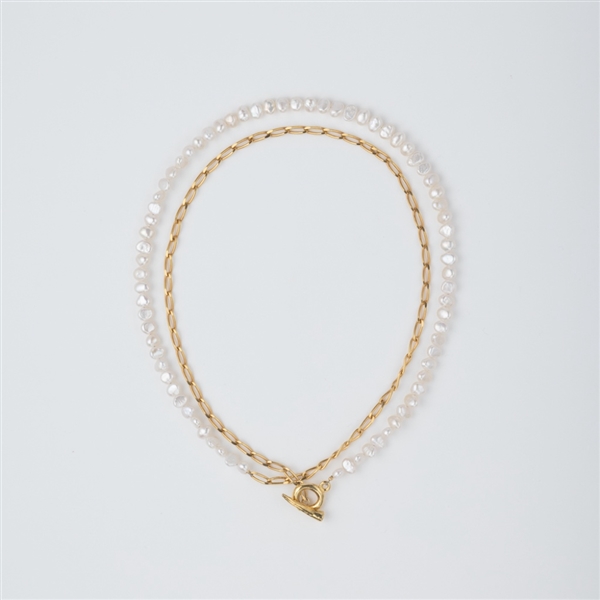 ＜PREEK＞BAROQUE PEARL CHAIN 3WAY NECKLACE 80 メッキ色：GOLD