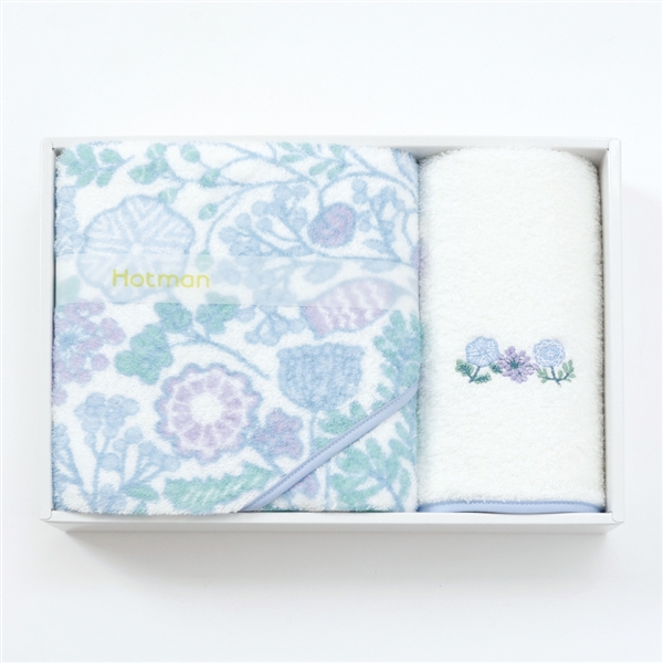 ＜ホットマン＞クッカ バスタオル・刺繍フェイスタオル ブルー
