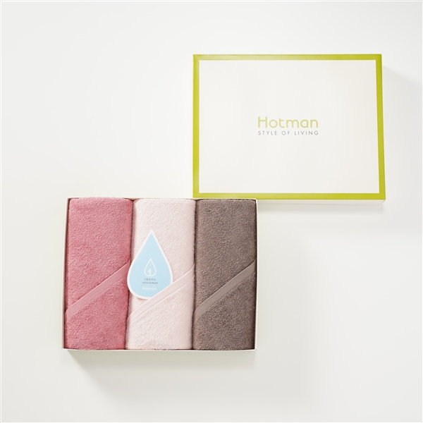 【キャンペーン価格】＜ホットマン＞<1秒タオル>ホットマンカラーフェイスタオル3枚セット② ローズ・ピンク・ブラウン