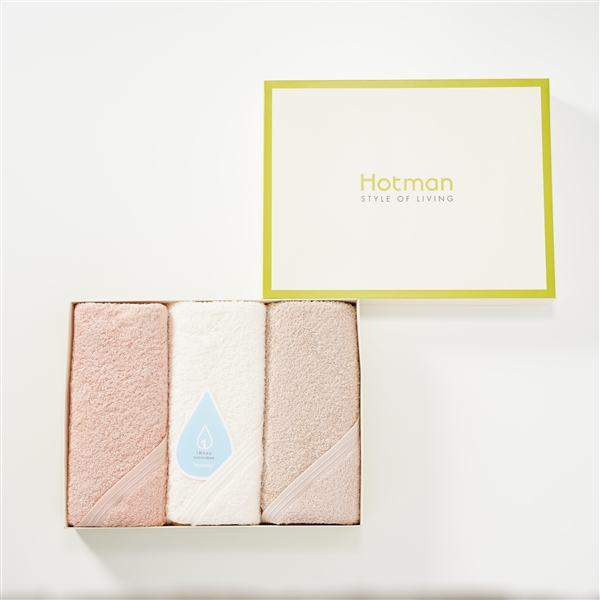 【キャンペーン価格】＜ホットマン＞<1秒タオル>ホットマンカラーハンドタオル3枚セット③ サーモンピンク・アイボリー・ベージュ