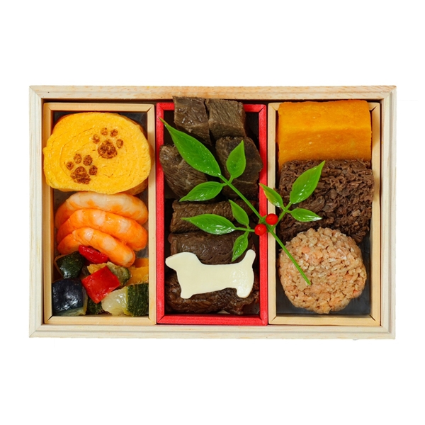 １２１【12月30日（火）配達指定】ペットのごちそうおせち一段〈ROZAI（ペット用サプリメントウォーターボトル）付〉