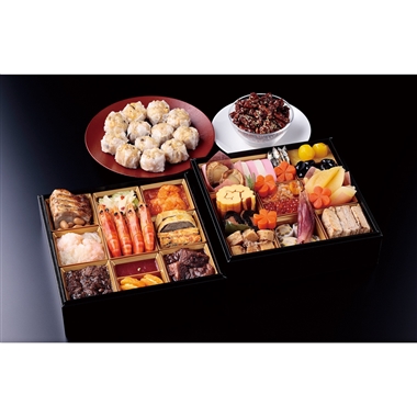 40【12月31日(水)配達指定】<崎陽軒>和洋中おせち二段重(限定シウマイ・クルミの飴炊き付)