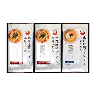 <秋田味商>比内地鶏スープで食べる稲庭うどん2種6食詰合せ